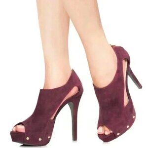 JustFab Faux Suede Peep Toe Platform High Heels Burgundy Bordeaux Size 7.5